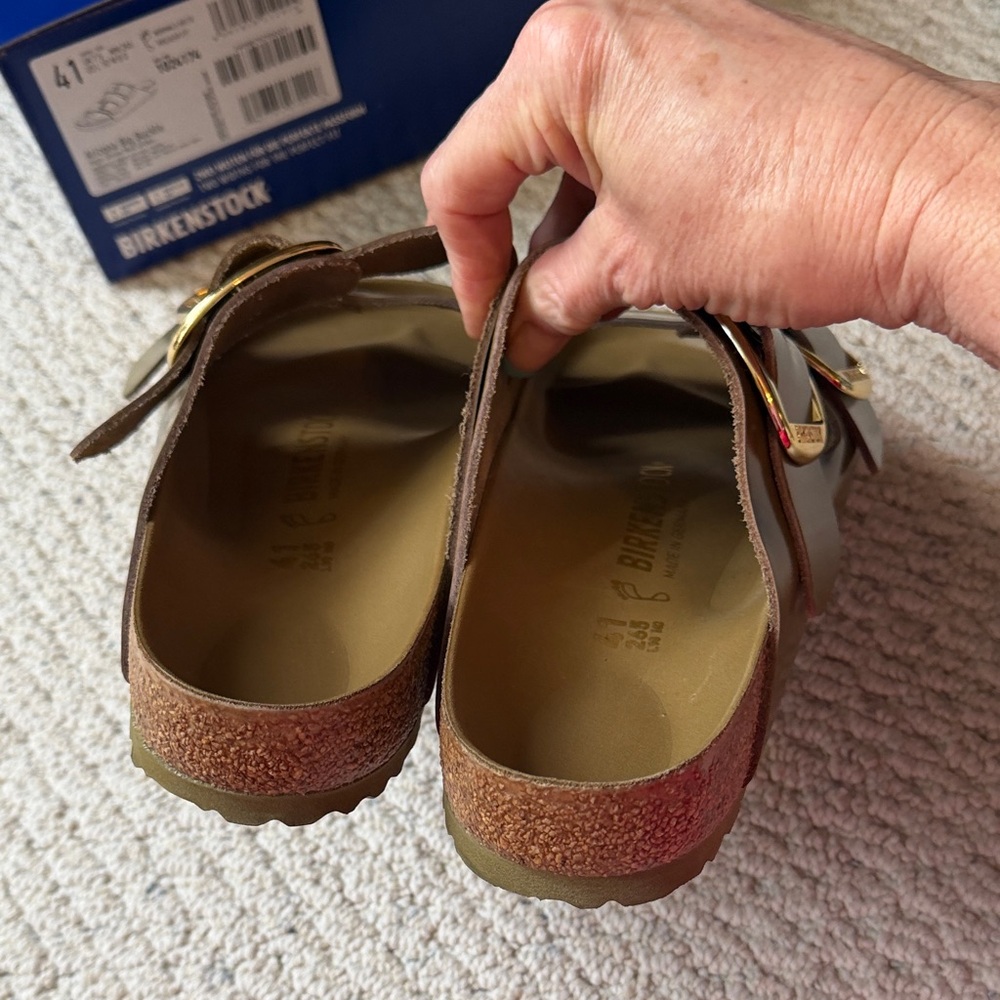 Birkenstock High-Shine Mud Green Arizona Big Buckle Slide Sandals - Picture 5 of 7